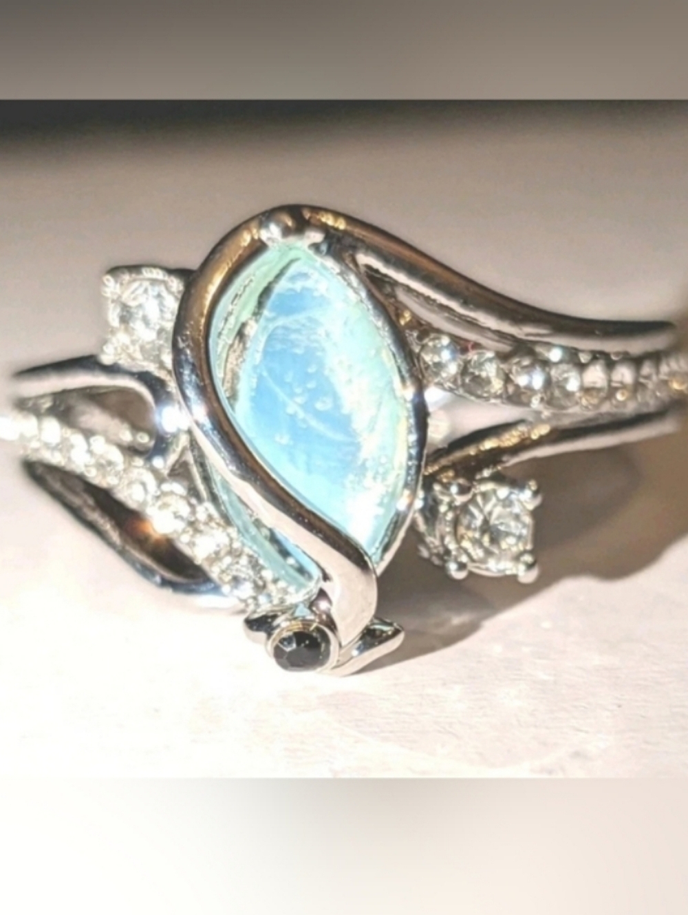 Quality Mystic Ladies 925 Sterling silver Moonstone Simulated Diamond Ring Sz 9